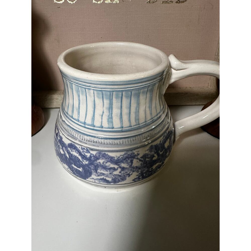 Beautiful multi color blue and white handmade signed mug